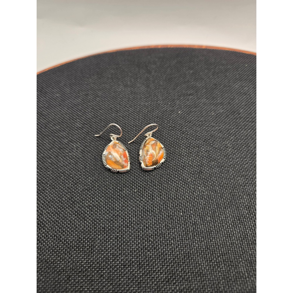 BBJ Sterling Silver Spiny Oyster Shell Dangle Earrings 925 Southwestern Orange